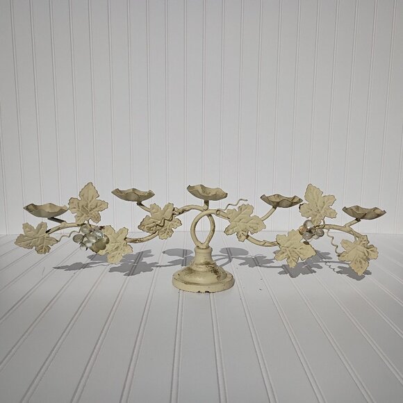 Italian Tole Iron Candelabra 5-arm Grape Leaves Votive Candle Holder Centerpiece - Picture 1 of 16